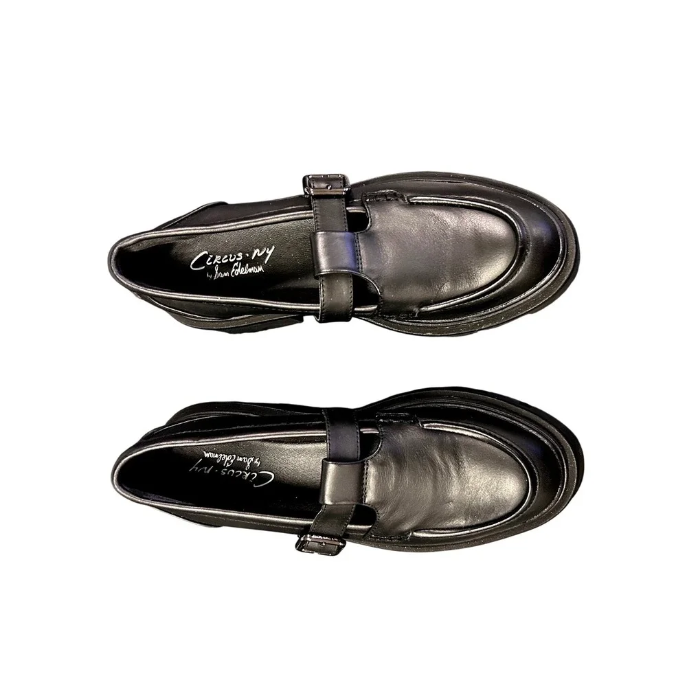 Circus NY by Sam Edelman Ivy Black T-Strap Lug Sole Loafers Womens 10 Platform